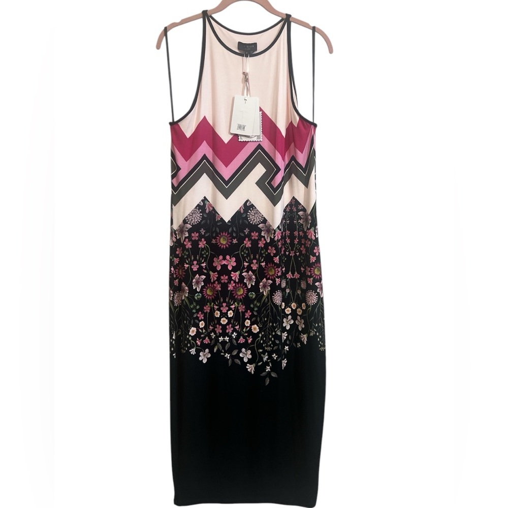 Ted Baker New Black and Pink Floral Chevron Summer Maxi Dress Euro Size 4 USA 10